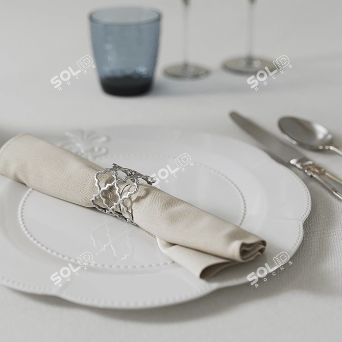 Elegant Table Setting with Candlestick 3D model image 3