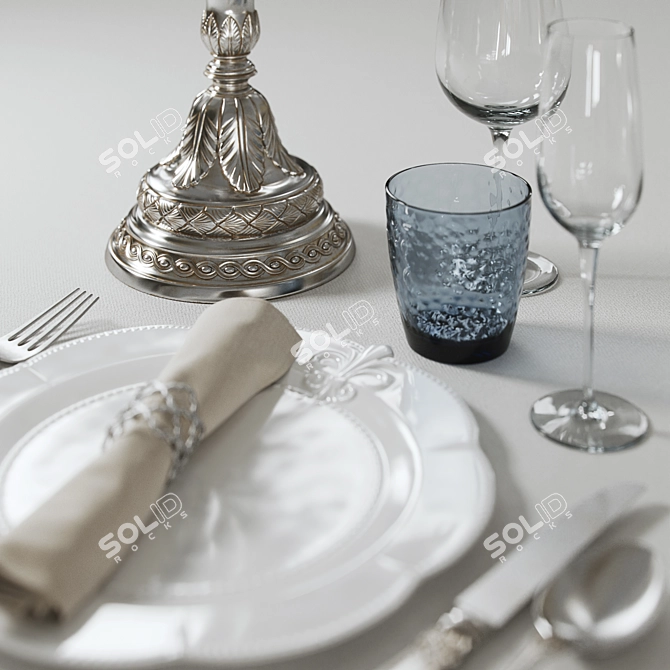 Elegant Table Setting with Candlestick 3D model image 4