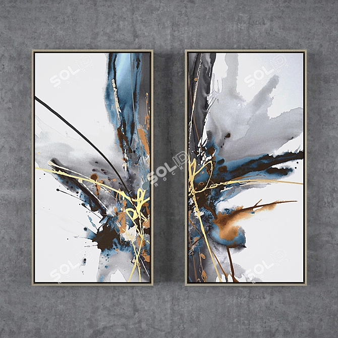 Gray Adventure Giclee Canvas Art - Hand-finished with Gold Leaf Accents - 126x65x5cm 3D model image 1