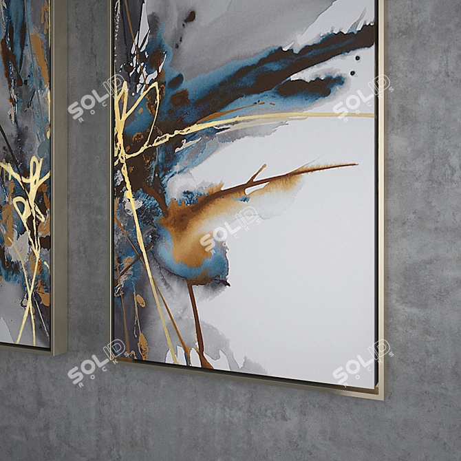 Gray Adventure Giclee Canvas Art - Hand-finished with Gold Leaf Accents - 126x65x5cm 3D model image 2