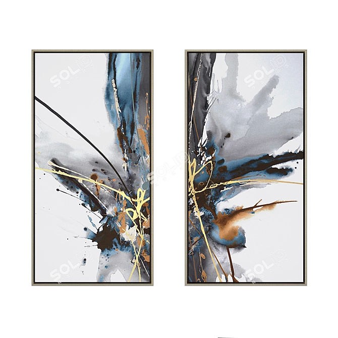 Gray Adventure Giclee Canvas Art - Hand-finished with Gold Leaf Accents - 126x65x5cm 3D model image 4