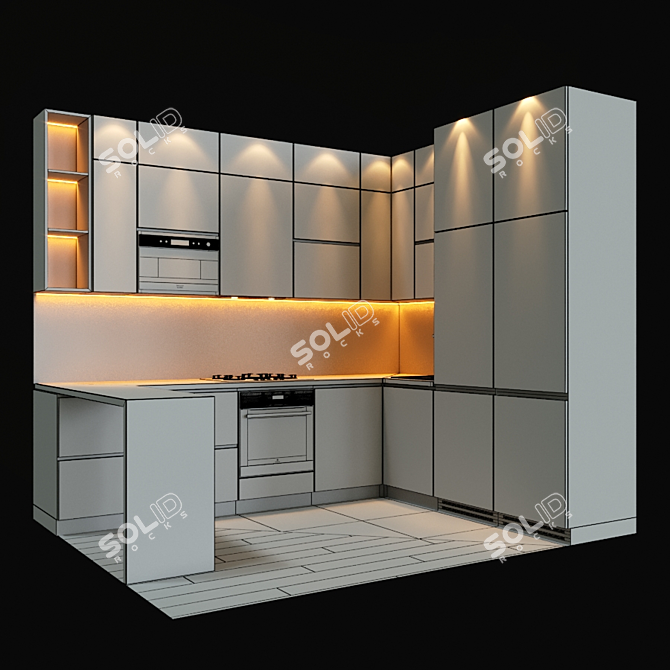 Complete Kitchen Set: Hood, Cooktop, Oven, Microwave, Sink & Faucet 3D model image 2