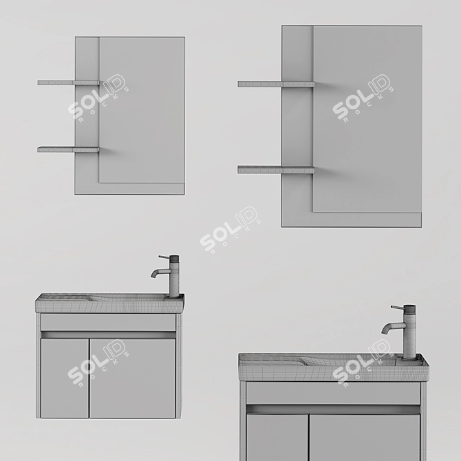 Nplus Bathroom Micra 60 - Compact Washbasin Cabinet 3D model image 2