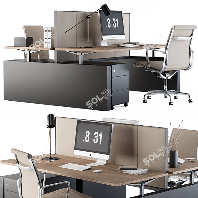 Creamy Office Desk Set 3D model image 2