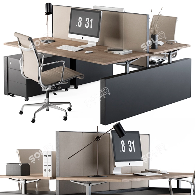 Creamy Office Desk Set 3D model image 3