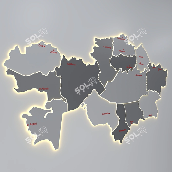 Illuminated Kazakhstan Map: A Stunning Wall Décor 3D model image 1