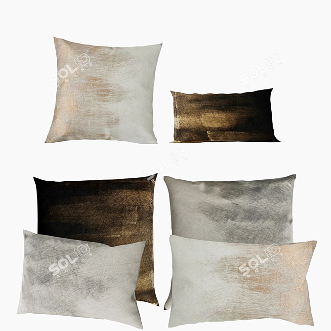 Artisanal Metallic Hide Pillows 3D model image 2