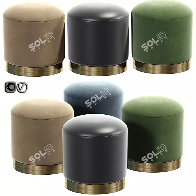 Plush Velvet Pouffe: Copper Base 3D model image 1