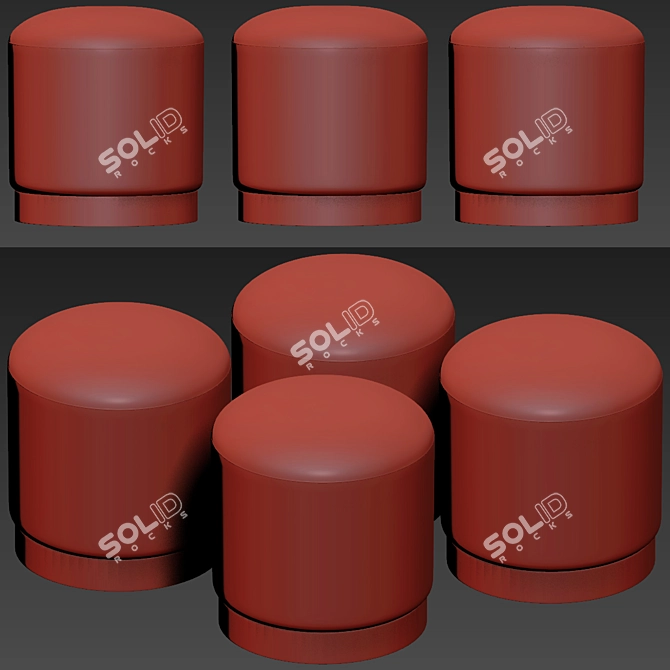 Plush Velvet Pouffe: Copper Base 3D model image 2