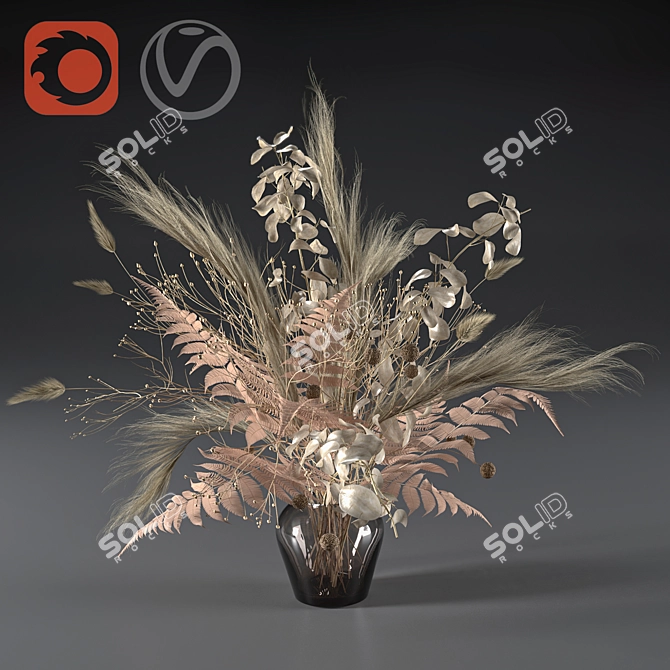 Eternal Bloom: Dried Flower Bouquet 3D model image 6