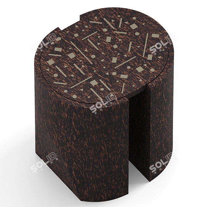 Palm Wood Table with Bronze Metal Engravings 3D model image 2