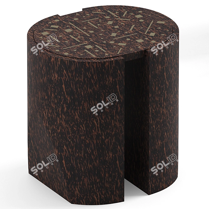 Palm Wood Table with Bronze Metal Engravings 3D model image 3