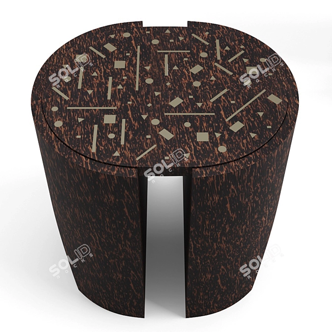 Palm Wood Table with Bronze Metal Engravings 3D model image 4