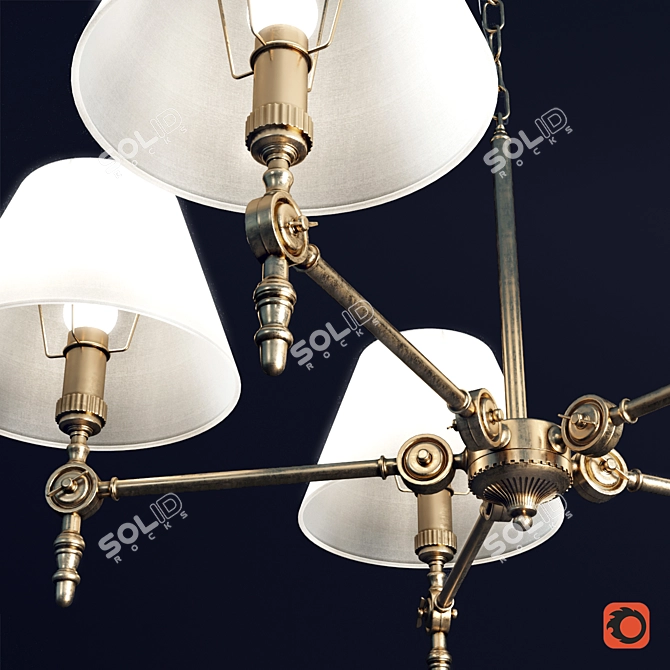 Vintage Bronze Hanging Chandelier 3D model image 2