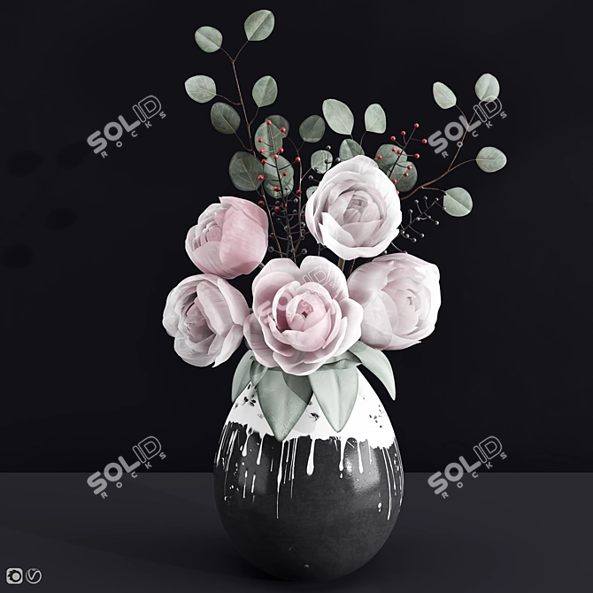 Elegant Peony Blossom Bouquet 3D model image 1