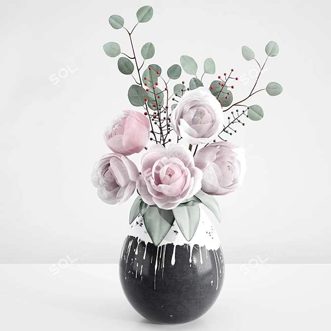 Elegant Peony Blossom Bouquet 3D model image 2