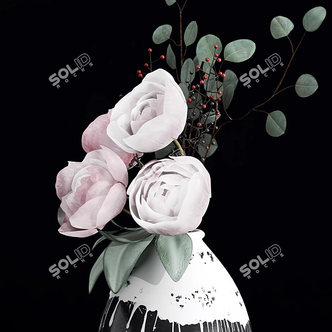 Elegant Peony Blossom Bouquet 3D model image 3