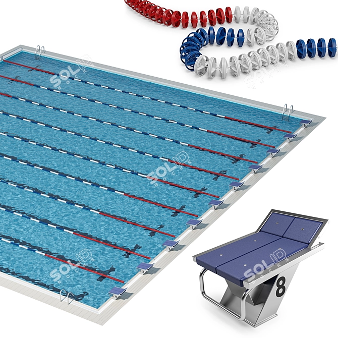 Olympic-Sized Competition Pool: 25m, 10 lanes, 2.5m width, 2m depth 3D model image 1