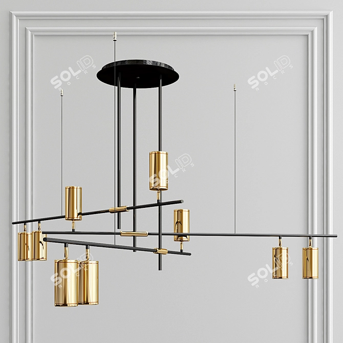 Minimalist Metal Chandelier with Rotating Golden Shades 3D model image 1