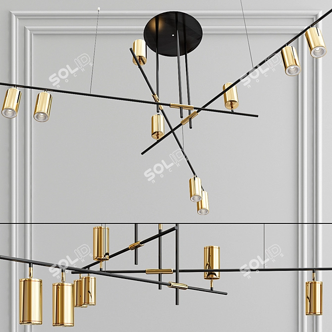 Minimalist Metal Chandelier with Rotating Golden Shades 3D model image 2