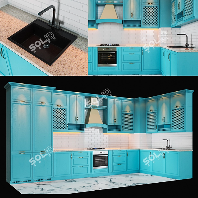 Kitchen Essentials Bundle: Range Hood, Cooktop, Oven, Microwave, Sink, Faucet 3D model image 1