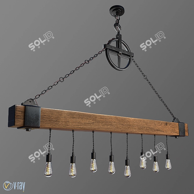 Rustic Wood Beam Pendant Light with Edison Bulbs 3D model image 1