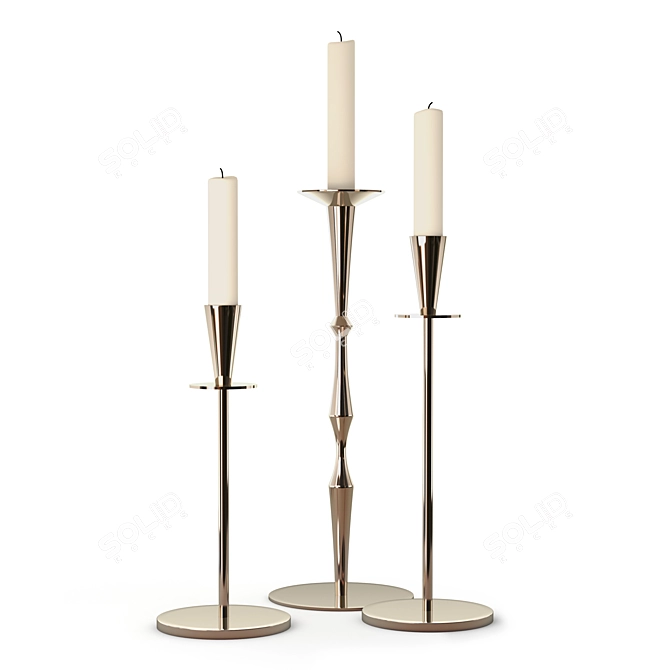 Elegant Set of 3 Metal Candlesticks 3D model image 1