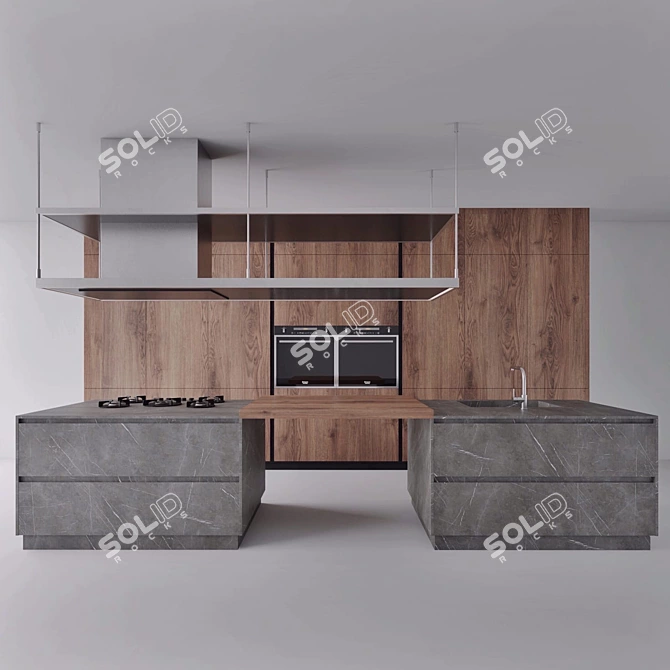 Stylish Island Modern Kitchen 3D model image 1