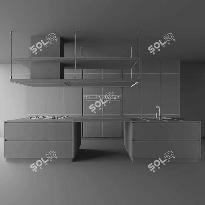 Stylish Island Modern Kitchen 3D model image 3