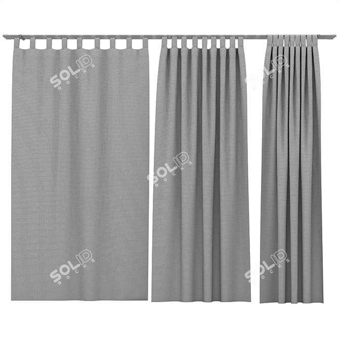 3DMAX Curtain Set | 3 Styles & Curtain Pole 3D model image 3