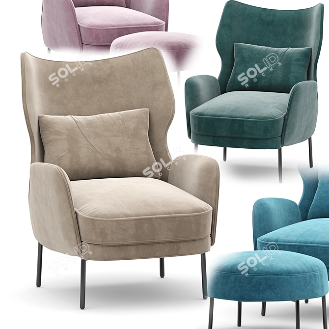 Luxurious Navy Velvet Accent Chair 3D model image 7