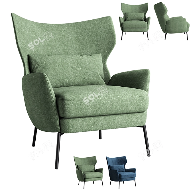 Navy Velvet Armchair: Comfortable and Stylish 3D model image 1