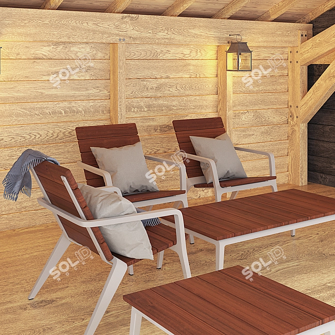 Rustic Wooden Arbor: 5.5m x 5.6m x 3.5m 3D model image 3