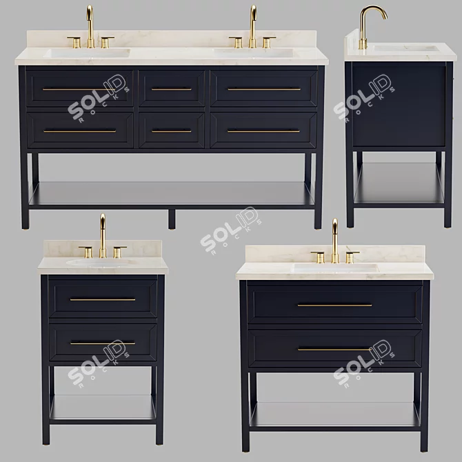 Mahogany Console Vanity Set 3D model image 1