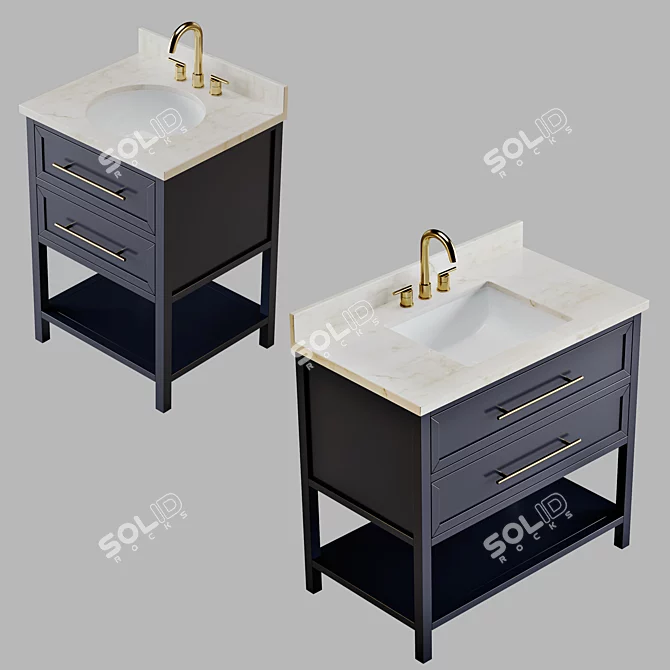 Mahogany Console Vanity Set 3D model image 2