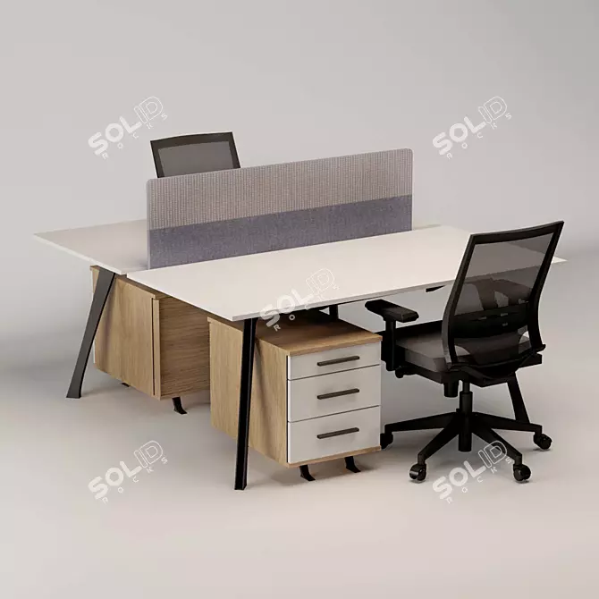 Compact 2-Person Office Desk 3D model image 1