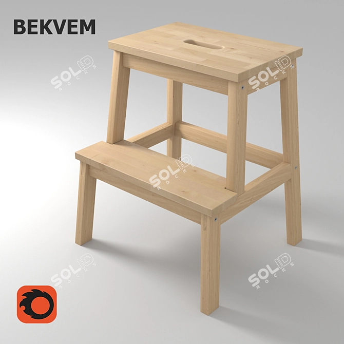 Versatile Birch Ladder Stool 3D model image 1