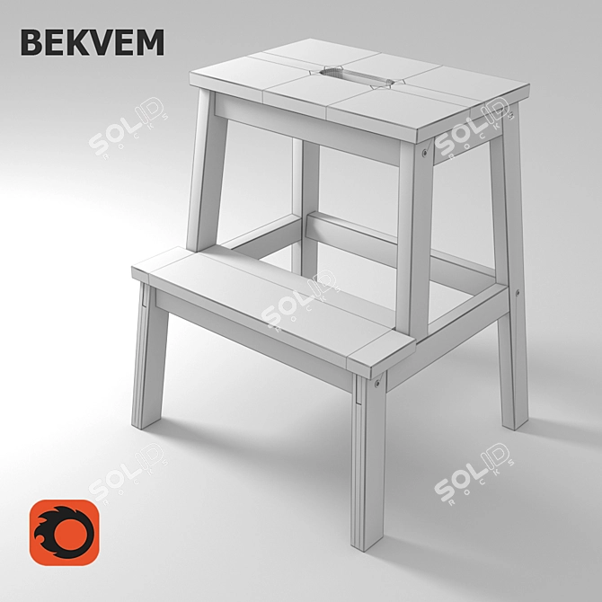 Versatile Birch Ladder Stool 3D model image 3