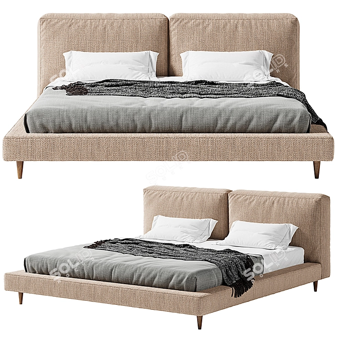 Ren Lovesit Bed - Modern Comfort on Conical Legs 3D model image 1