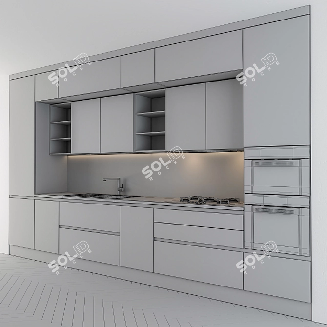 Sleek Dark Gray Wood Kitchen 3D model image 2