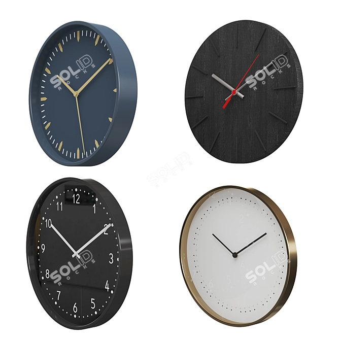 Sleek Wall Clock Set with Incredible Detail 3D model image 2