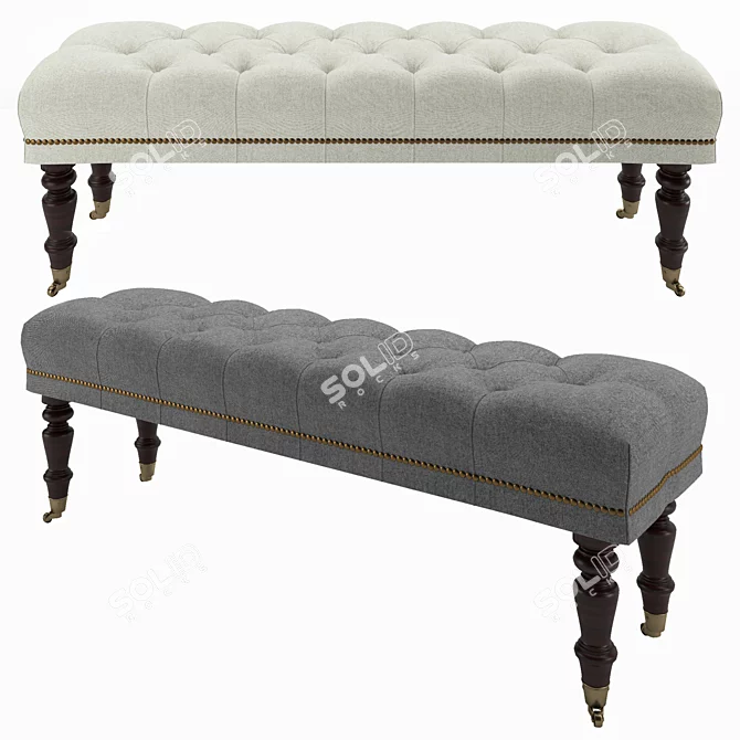 Raleigh Queen Bench: Tufted & Nailhead Accent 3D model image 1