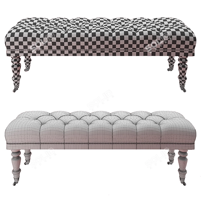 Raleigh Queen Bench: Tufted & Nailhead Accent 3D model image 2