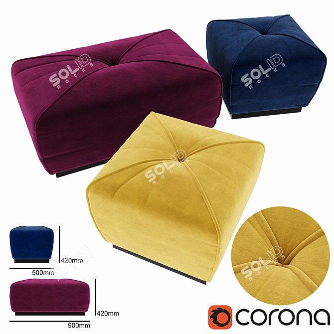 Velvet Zuri Pouf - Stylish & Versatile 3D model image 1