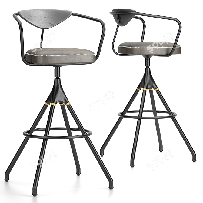 Industrial Leather Bar Stool 3D model image 1