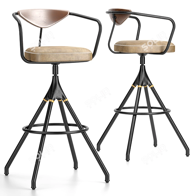 Industrial Leather Bar Stool 3D model image 2