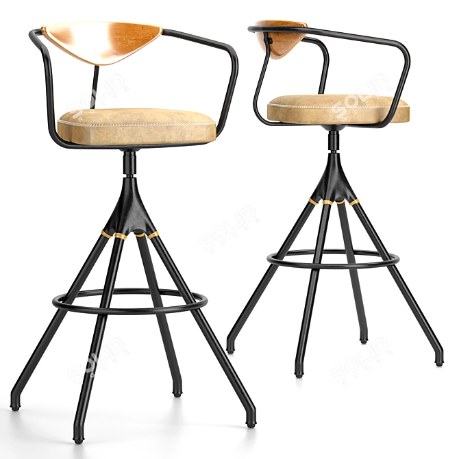 Industrial Leather Bar Stool 3D model image 3