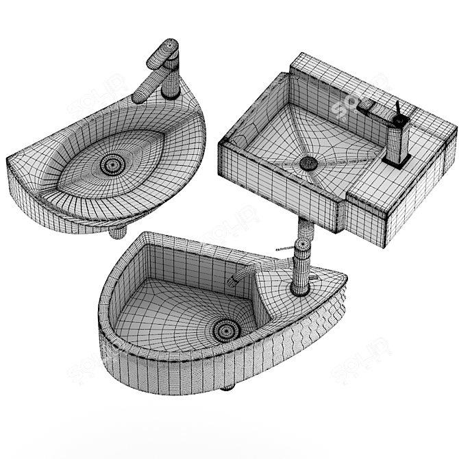 Modern White Stone Washbasin Set 3D model image 3