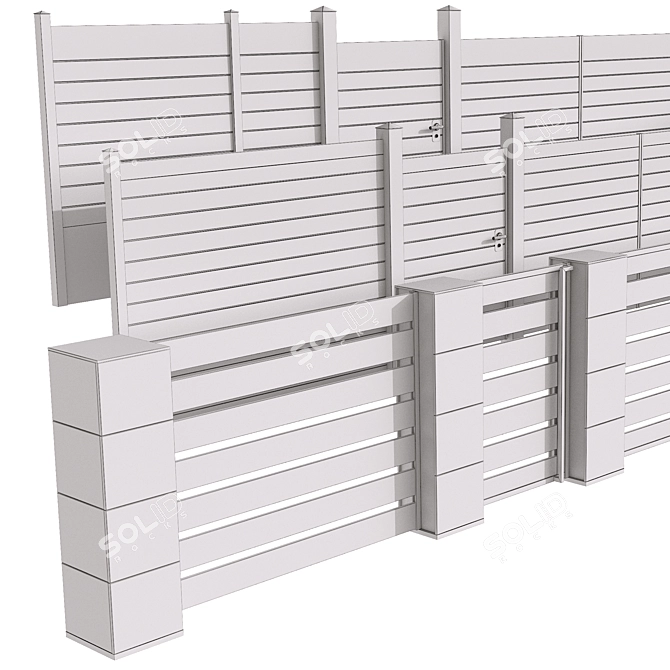 Modern Fence with Gate & Pivot Hinges 3D model image 5