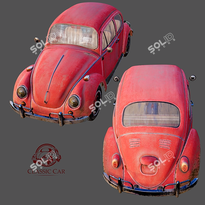 Vintage Beetle Car: Classic Charm on Wheels 3D model image 3